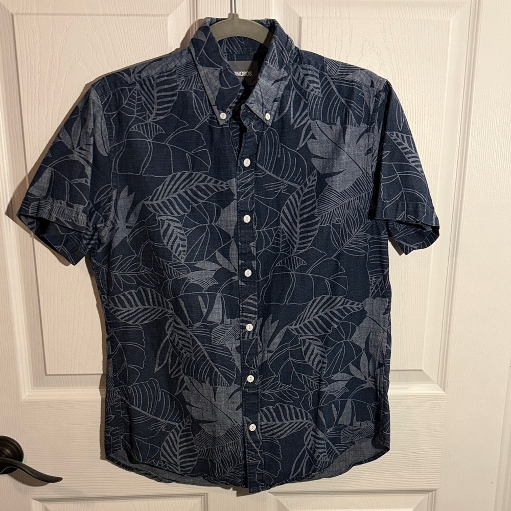Bonobos Navy Leaf Pattern Shirt